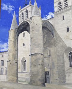 S- La cathédrale Saint-Pierre de Montpellier/gouache 40X50cm